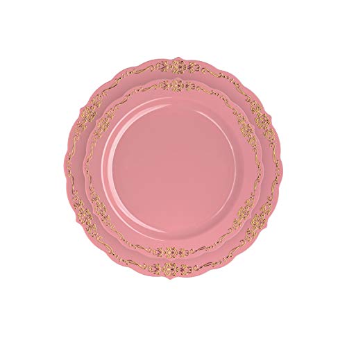 60-Pcs Pink & Gold Premium Disposable Plastic Plates for Parties & Weddings