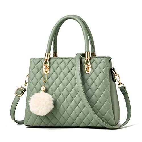 I IHAYNER Womens Leather Handbags Purses Top-handle Totes Satchel Shoulder Bag for Ladies with Pompon Green