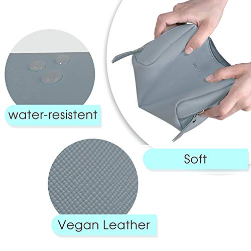 Small Vegan Leather Makeup Bag for Purse Travel Makeup Pouch Mini Cosmetic Bag for Women and Girls (Small, Greyish Blue)