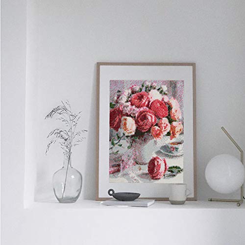 Pink Roses in a Vase - 5D Diamond Painting Kit, Full Drill Home Wall Decor
