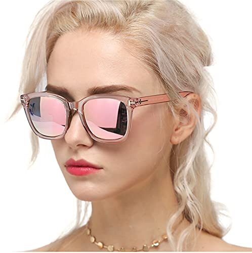 Myiaur Classic Sunglasses for Women Polarized Driving Anti Glare 100% UV Protection (Pink Frame / Pink Mirrored Glasses)