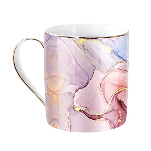 WAVEYU Ceramic Mug for Women, Coffee Water Mug Cup Marble Design with Handle for Home Office, Decorative Cute Coffee Tea Cup for Girls Teachers Colleagues, 14 oz, Pink Marble