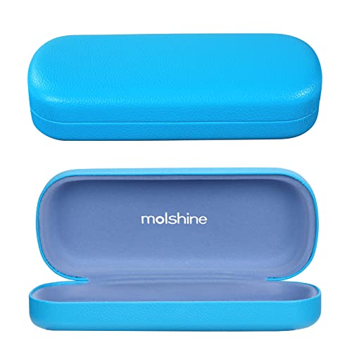 molshine Hard Shell PU Leather Glasses Case,Travel Portable Eyeglass Case for Men Women Girl Travel Study Work (Blue)