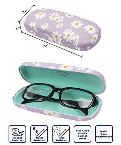 JAVOedge [4 PACK], Daisy Medium Size Hard Eyeglass Storage Case Fits Most Glasses With Micro Cloth