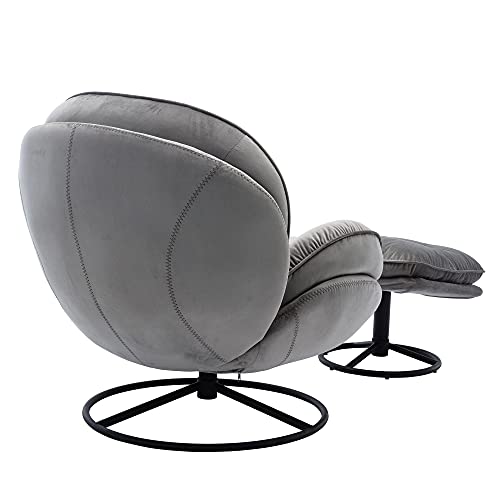 Baysitone Accent Chair with Ottoman,360 Degree Swivel Velvet Accent Chair, Lounge Armchair with Metal Base Frame for Living Room, Bedroom, Reading Room, Home Office (Gray)