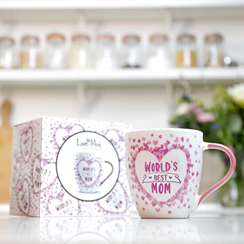 Love Mug: World's Best Mom Mug - Best Mom Coffee Mug and Tea Cup, Mother's Day Gift for Mom from Daughter and Son. Birthday Gifts for Mom, Mom Coffee Cup. New Bone China