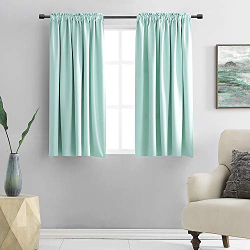 DONREN Aqua Color Curtains for Bedroom - Blackout Thermal Insulated Room Darkening Rod Pocket Curtains for Living Room (42 by 45 Inch,2 Panels)