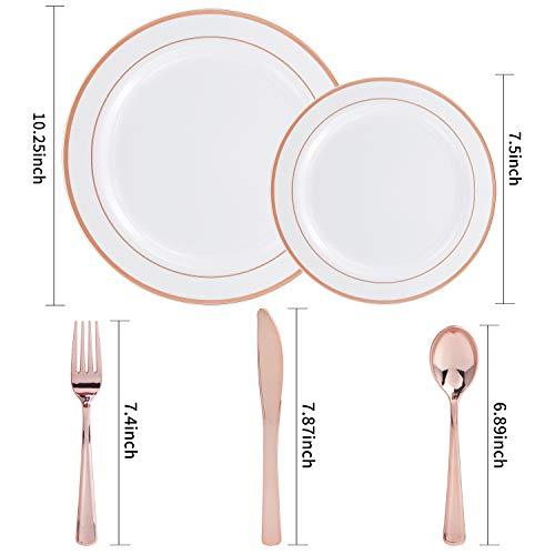 60pcs Rose Gold Plastic Plates & Silverware for Weddings, Parties - Pink and Caboodle