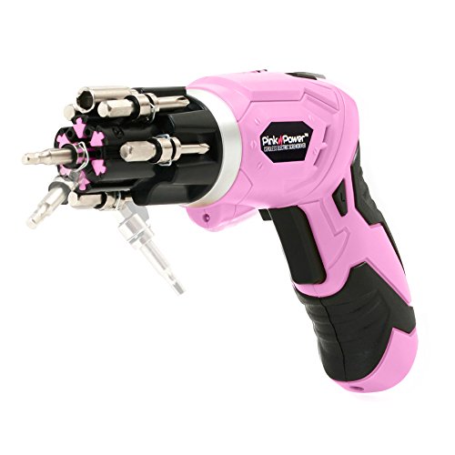 Pink Power 3.6 Volt Rechargeable Cordless Electric Screwdriver Set, Power Tool Set for Women