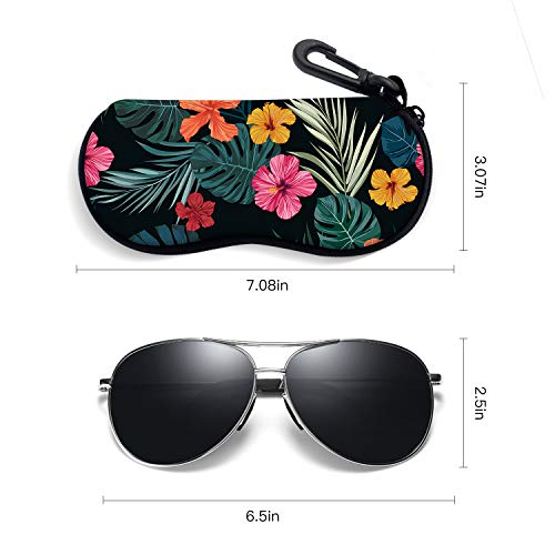 ZAXMEY Sunglasses Soft Case with Carabiner Ultra Light Neoprene Zipper Eyeglass,Palm Leaf