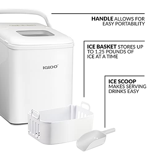 Igloo Automatic Self-Cleaning Portable Electric Countertop Ice Maker Machine With Handle, 26 Pounds in 24 Hours, 9 Ice Cubes Ready in 7 minutes, With Ice Scoop and Basket
