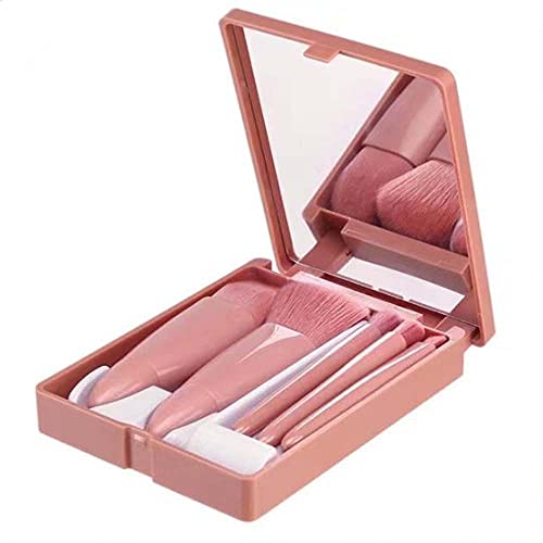 Easy-taken Travel Makeup Brush Set, COSHINE 5pcs Mini Complete Function Cosmetic Brushes Kit (5pcs with mirror)