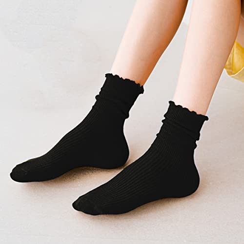FITU Women's Vintage Ruffle Frilly Cute Rayon Lace Trim Turn-Cuff Socks 6 Pairs Pack in Gift Box ( Lettuce Trim 899 6Pairs)
