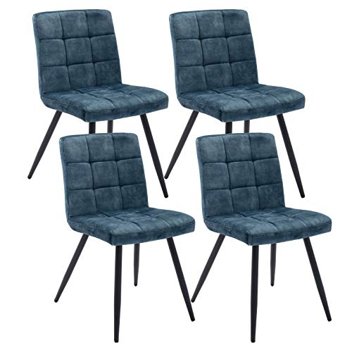 Duhome Dining Chairs Reception Chairs, Accent Living Room Chairs Fabric with Black Metal Legs for Living Room/Kitchen/Vanity Set of 4 Blue