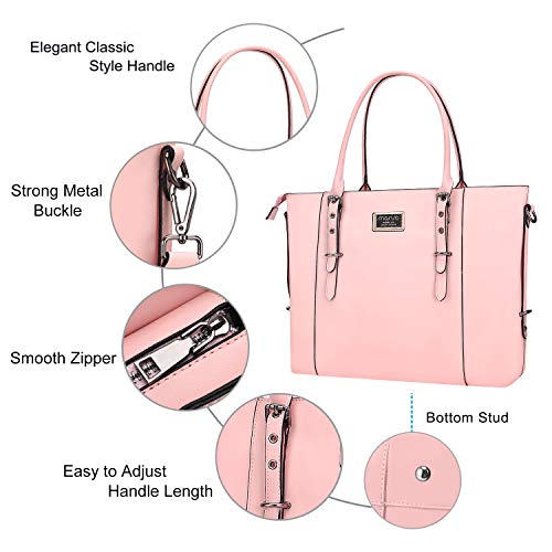 MOSISO PU Leather Laptop Tote Bag for Women (15-16 inch), Rose Quartz