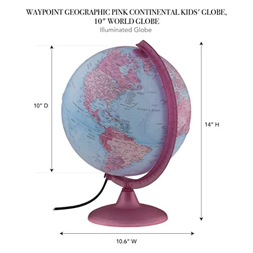 Waypoint Geographic Pink Continental Kids Globe - 100s of Up-to-Date Political Boundaries, Named Places & Points of Interest - Pink Landmass Shadings - Illumination for Enhanced Viewing or Night Light - Perfect for Kids, Pink/Blue (WP12103)