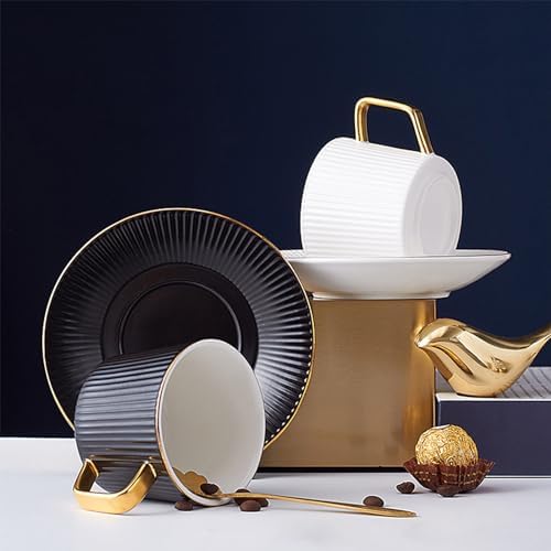 ICHAG Cups and Saucers Set of 6, Coffee Mugs, Tea Cups Set with Bowknot, Tea Set, 18-piece, Cup with 8.4oz, Golden Spoon, For Tea Party, Christmas Gifts, Gifts for Home Office