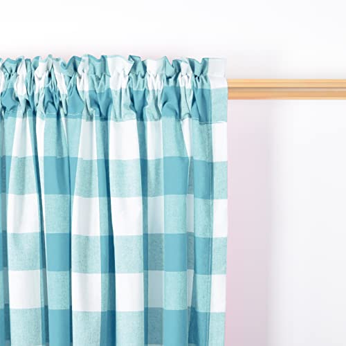 NATUS WEAVER 3 Pc Cotton Classic Country Farmhouse Kitchen Window Curtain - Sky Blue & White Buffalo Check Tier & Valance Set, 54" x 18" / 27" x 30"