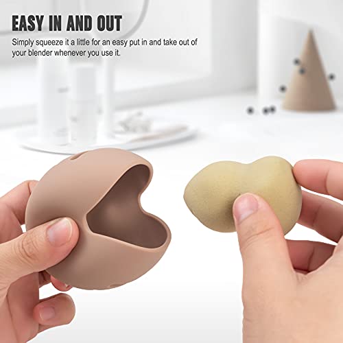 FERYES Makeup Sponge Holder – Shatterproof Eco-Friendly Silicone Beauty Make Up Blender Case for Travel - Khaki