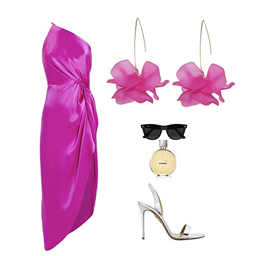 Rose Pink Flower Hoop Earrings, Floral Earrings for Women Dangling KELMALL COLLECTION