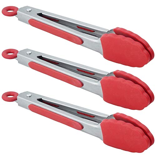 Mini Kitchen Tongs Set with Silicone Tips, 7-Inch Serving Tongs, Set of 3  (9 colors)