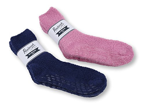 Pembrook Unisex Non-Skid Fuzzy Slipper Hospital Socks, 2Pk