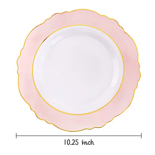 60-Pcs Baroque Pink & Gold Plastic Disposable Dinner Plates