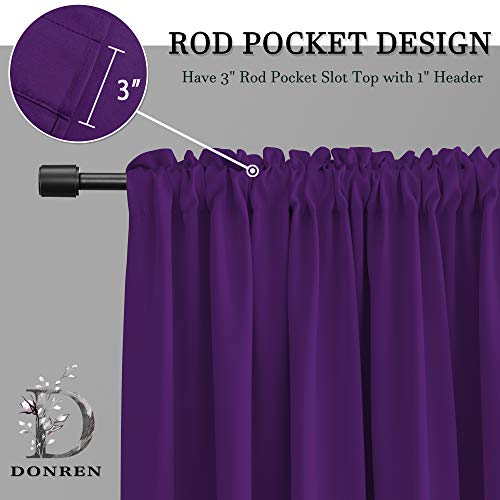 DONREN Royal Purple Blackout Curtain Panels for Living Room - Thermal Insulated Room Darkening Rod Pocket Drapes for Window (42 x 45 Inch Length,2 Panels)