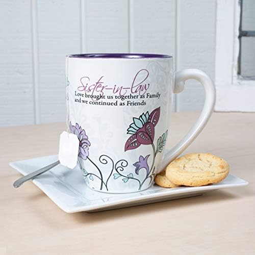 20oz Ceramic Coffee or Tea Mug w/Quote for Sister-in-Law, Floral Design, Purple and Lilac