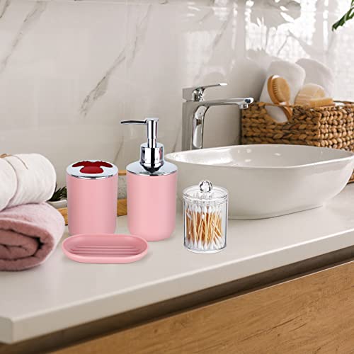 HOMEACC Pink Bathroom Accessories Set of 8,with Toothbrush Holder,Toothbrush Cup,Soap Dispenser,Soap Dish,Toilet Brush Holder,Trash Can,Plastic Bathroom Set for Home and Bathroom