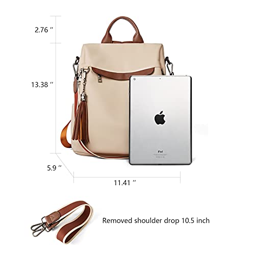 BROMEN Backpack Purse for Women Leather Anti-theft Travel Backpack Fashion Shoulder Bag Contrast Beige