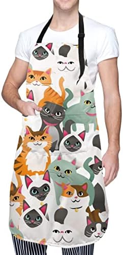 Cute Cat Adjustable Bib Aprons for Men or Women, Chef's Kitchen Cooking BBQ or Grilling  (4 styles)