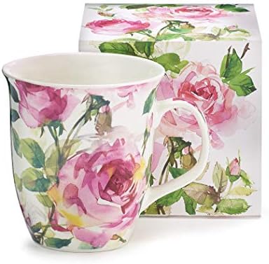 16oz Porcelain Coffee or Tea Mug, Pink Roses, Break Resistant