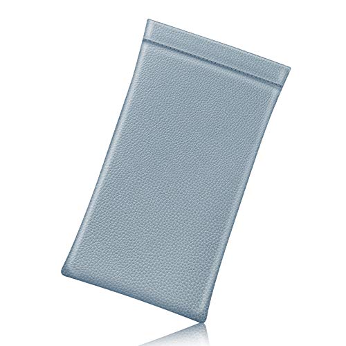 Fintie Eyeglasses Pouch with Cleaning Cloth, Portable Squeeze Top Vegan Leather Soft Glasses Case Anti-Scratch Sunglasses Bag, Ice Blue