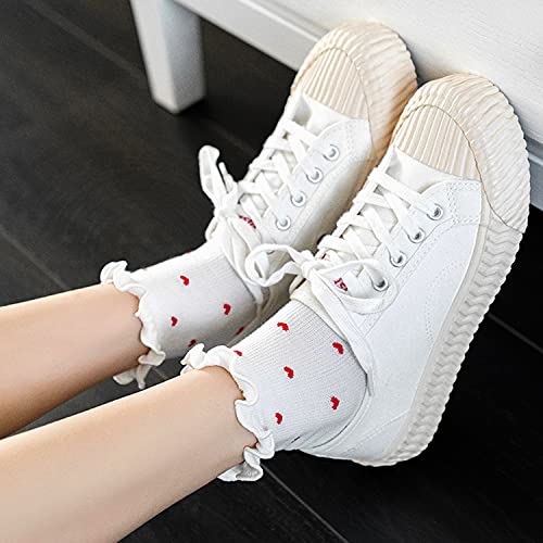 Women's Socks,Ruffle Ankle Socks Comfort Cool Thin Cotton Knit Low Cut Hearts Pattern Cute Frilly Socks For Women,Kawaii Mary Jane Socks 6-pair Pack