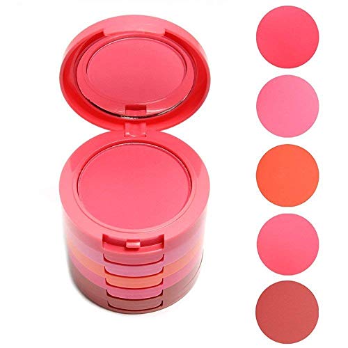 5 Colors Compact Soft Powder Blushes Set with Brush and Mirror