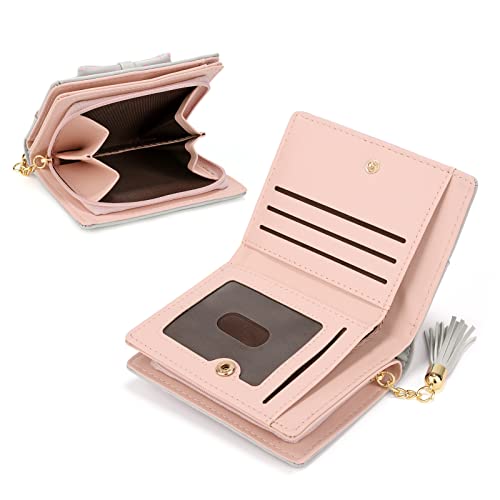 UTO Wallet for Girls PU Leather Cat Pendant Tassel Zipper Card Holder Organizer Women Small Cute Coin Purse Ace Grey