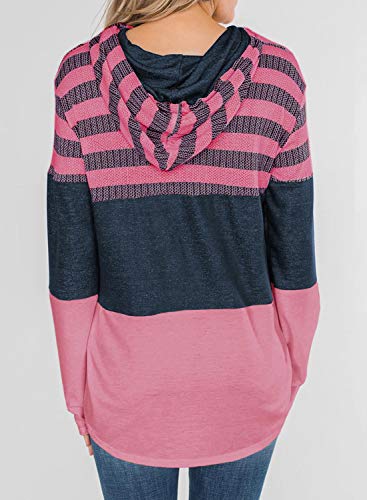 GOLDPKF Womens Sweater Zip up Sweaters for Women Lightweight Pullover Women Hoodie Sweaters for Women Color Block Striped Hoodie Women Rose Pink Small