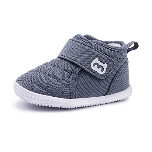 Baby Shoes Boy Girl Sneakers Winter Warm Non Slip First Walking Infant Shoes 6 9 12 18 24 Months Grey Size 12-18 Months Toddler