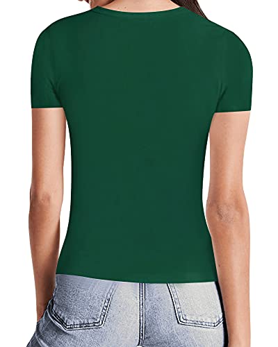 MANGOPOP Womens Short Sleeve/Long Sleeve Square Neck T Shirts Tops Tees (Short Sleeve Dark Green, Medium)