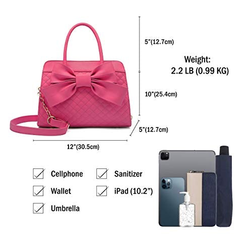 Quilted Satchel Handbag Shoulder Bag w/Front Bow Accent, Carry Handle & Chain Strap  (8 colors)