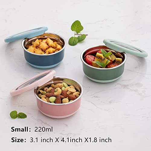 Lille Home 7.5 OZ Dressing Containers for Condiments, Salad Dressing, Dips, Snacks, Stainless Steel Dipping Sauce Cups, Mini Food Storage Containers with Lid, Set of 3, Leakproof, BPA Free