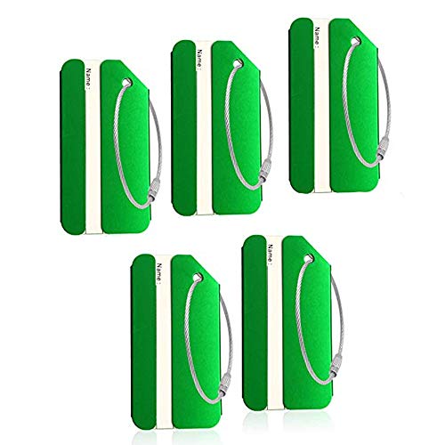 Aluminum Luggage Tags, Luggage Tag Travel Tags for Luggage ID Bag Baggage Suitcase Tag (Green 5PCS)