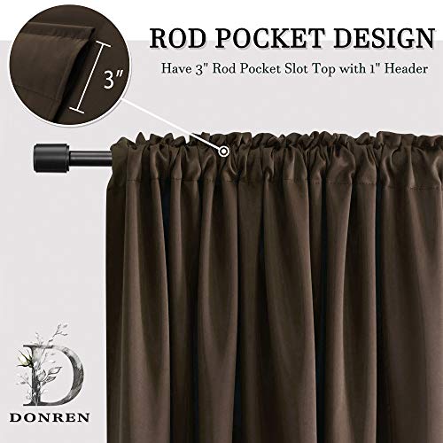 DONREN Chocolate Brown & Coffee Color Blackout Curtain Panels for Cafe - 45 Inches Long Rod Pocket Thermal Insulated Window Curtains for Bedroom (42 Inch Width x 45 L Inch Length,2 Panels)