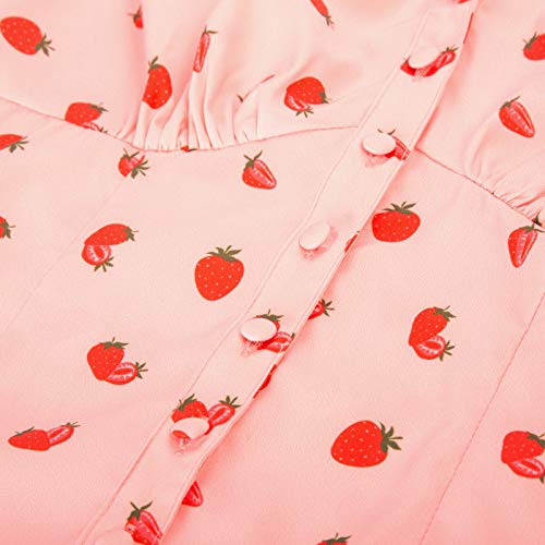 V Neck Puff Sleeve Tops for Women Work Vintage Strawberry Shirt S