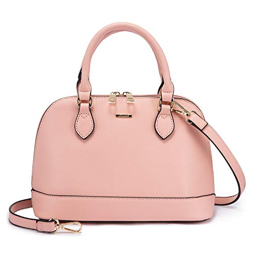 Small Crossbody Domed Shoulder Bag w/Handles & Double Zip Top  - Pink