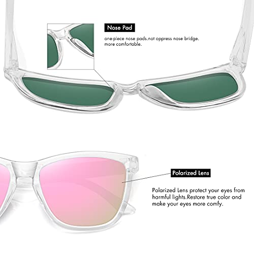 MEETSUN Polarized Sunglasses for Women Men Classic Retro Trendy Style UV Protection (Pink mirror / clear frame, 54)
