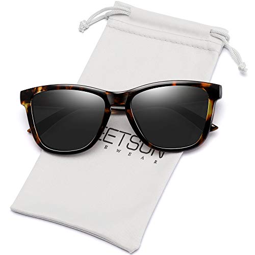 MEETSUN Polarized Sunglasses for Women Men Classic Retro Designer Style UV400 Protection Vintage (Leopard Frame / Grey Lens, 54)