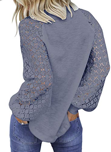 MIHOLL Women’s Long Sleeve Tops Lace Casual Loose Blouses T Shirts Grey Blue