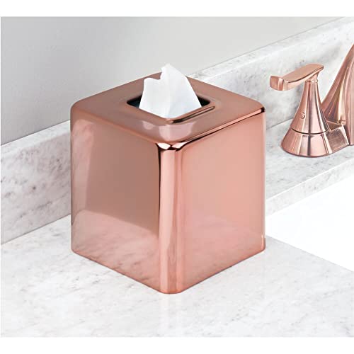 mDesign Steel Square Tissue Box Cover, Modern Facial Tissue Holder for Bathroom Vanity Countertops, Bedroom Dressers, Night Stands, Desks, Office and Tables - Unity Collection - Rose Gold